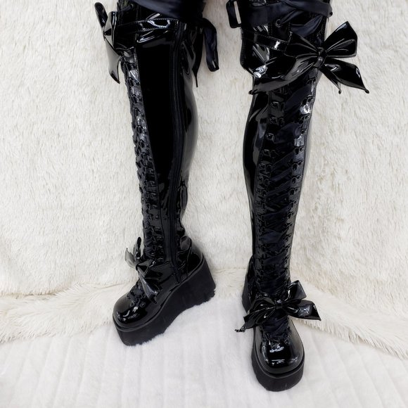 Shiny Black Patent Goth Punk Rave Platform Thigh High Boots Kera 303 - Picture 2 of 13